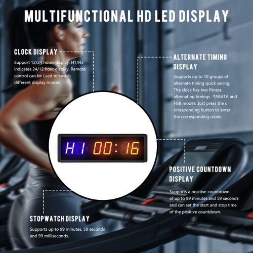 Gym Timer,LED Interval Timer Digital Countdown Wall Mounted Clock Fitness Timer,Digits Down/ Clock Stopwatch for Home