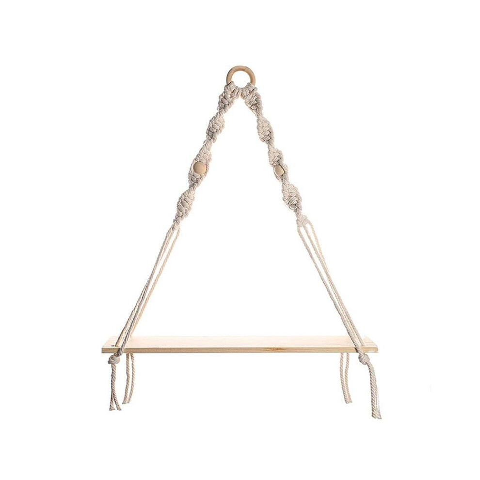 Macrame Wall Hanging Shelf - Boho Wood Wall Shelves With Wood Beads, Farmhouse Floating Shelf Rustic Hanging Plant Shelf 6034161332803