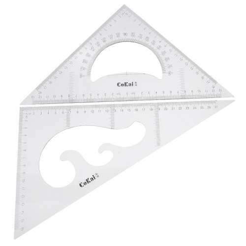 2 Pack 45/60 Degree Geometry Triangle Ruler Drawing Drafting Set Clear