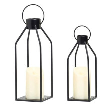 Candle Lantern 2 Set Black Decorative Lanterns Indoor Outdoor Home Decor with Flickering LED Christmas Halloween Gift