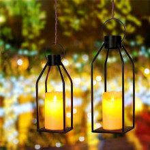 Candle Lantern 2 Set Black Decorative Lanterns Indoor Outdoor Home Decor with Flickering LED Christmas Halloween Gift