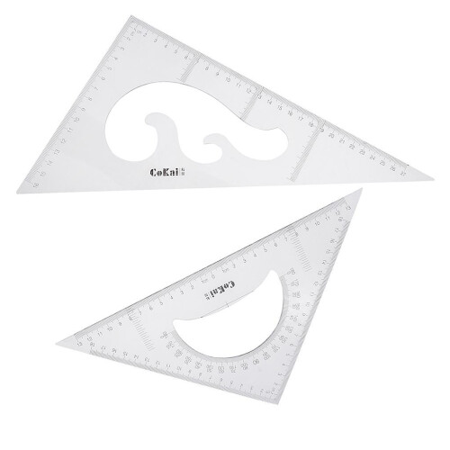 2 Pack 45/60 Degree Geometry Triangle Ruler Drawing Drafting Set Clear 1