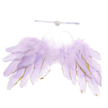 Photo Prop Kids Angel Fairy Wing Costume With Pearl Headband Set Purp