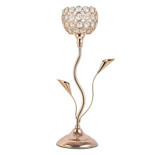 Gold Crystal Candle Holder, Iron Flower Shaped Candlestick Small Vintage Candlestick Set for Table Centerpiece,L