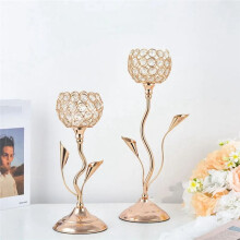 Bougeoir en Cristal Doré, Chandelier en Forme de Fleur en Fer, Petit Ensemble de Chandeliers Vintage pour Centre de Table, M