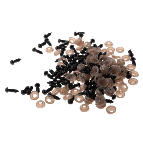 100 Pieces Solid Black Plastic Safety Eyes with BACKS for Bear Doll DI