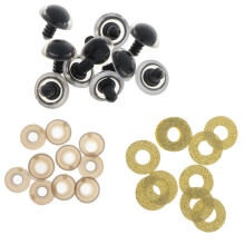 10pcs Plastic Safety Toy Eyes + Glitter Nonwovens + Washer 20mm Gold