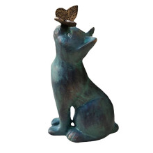 Cat and Butterfly Curiosity Garden Statue, Curiosity Cat Butterfly Garden Statue Decor Cat Sculpture Animal Figurines