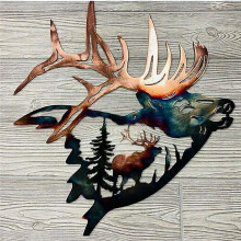 Décoration Murale en Métal, Collection de Maison, Sculpture D'Art Mural en Forme de Cerf D'Élan, Artisanat avec Finition de Décoration de Cabine