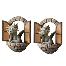 2 PièCes DéCoration de Jardin DéCoration Murale Statues de Dragon de Jardin, Petit Dragon Belle Sculpture de Dragon de Cour Dragon en RéSine W110