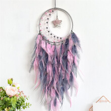 Feder-TraumfäNger für Schlafzimmer, TraumfäNger mit SternanhäNger, TraumfäNger zum AufhäNgen ein der Wand, Bastelgeschenke, Rosa