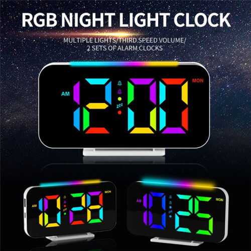 LED Digital Clock RGB Display Alarm Clock with Ambient Lighting Night Lamp Electronic LED  Display Desktop Clock-B 2