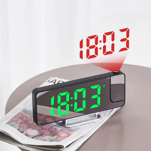 Led Digital Projection Clock Mirror 180Rotation Large Screen Date  Temperature Electronic Alarm Clock for Bedroom-A 2