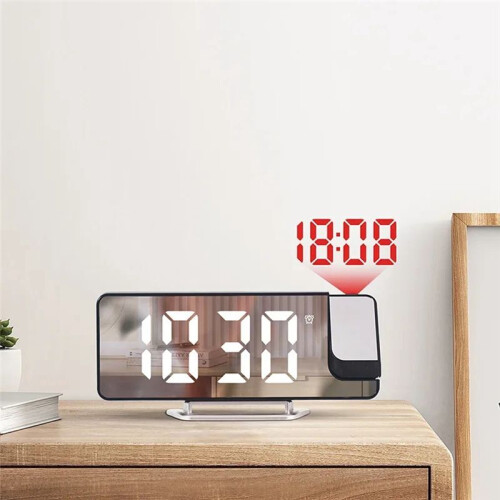 Led Digital Projection Clock Mirror 180Rotation Large Screen Date  Temperature Electronic Alarm Clock for Bedroom-A 1