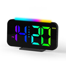 Digital LED-Klocka RGB-Display Väckarklocka med Omgivande Belysning Nattlampa Elektronisk LED-Tidsdisplay Desktop Clock-B