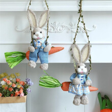 Paas Stro Konijn Beeldje, Stro Konijn op Wortelschommel, Konijn Standbeeld Hangend Ornament voor Paasvakantie Huisdecoratie A