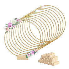 12PCS 12in Metal Floral Hoop Centerpiece Ribbon 12 Wood Stands for Table Decoration DIY Wedding Decoration Wall Hanging