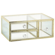 3 Drawer Glass Organizer - Elegant Vanity Storage with Touch of Gold, Great for Lipsticks and Brushes, Clear Visibility