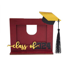 Photo Frame Wooden Graduation Picture Frame Bachelor Hat Letter Engraved Photo Holder for Office Home Decoration Red