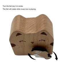 Aufzieh-Spieluhr mit Katze Aus Holz, Drehbarer Mechanismus, Musikuhr für Geburtstagsgeschenke C