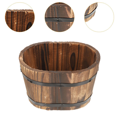 Oval Wooden Barrel Planter Versatile Plant Container for Windowsill Ta 2