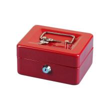 Petty Cash Box Lockable Security Money Safe Box with Lock Slot -Metal Coin Bank Piggy Bank for Adult Children,Red