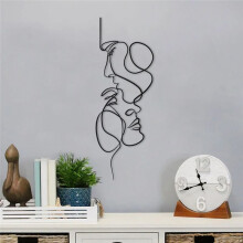 Metal Wall Art Minimalist Face Lines Wall Hanging Decoration Abstract Iron Wall Sculpture Nordic Style Home Decor,C