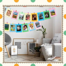 50 Pack Paper Picture Frames, 4x6 Colorful Photo Holder with Wooden Clips and String for Wall Decor and Party Supplies