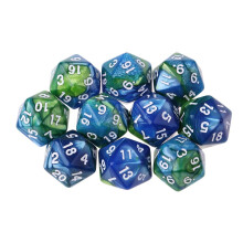 10pcs/set 20 Sided D20 Dice for TRPG Game Blue Green