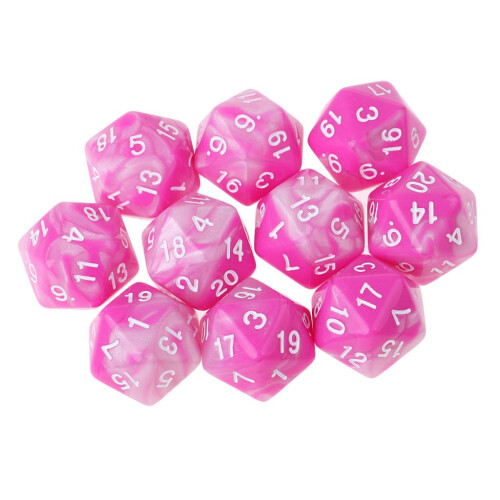 10pcs/set 20 Sided D20 Dice for TRPG Game   Pink White 1