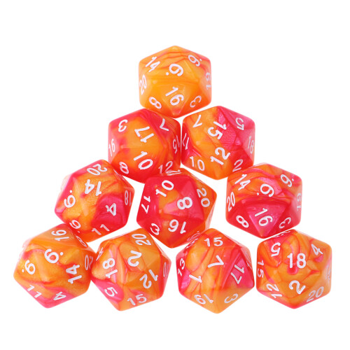 10pcs/set 20 Sided D20 Dice for TRPG Game   Orange Red 1