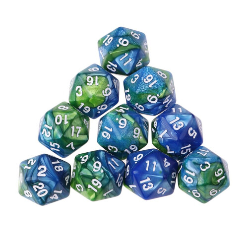 10pcs/set 20 Sided D20 Dice for TRPG Game   Blue Green 1