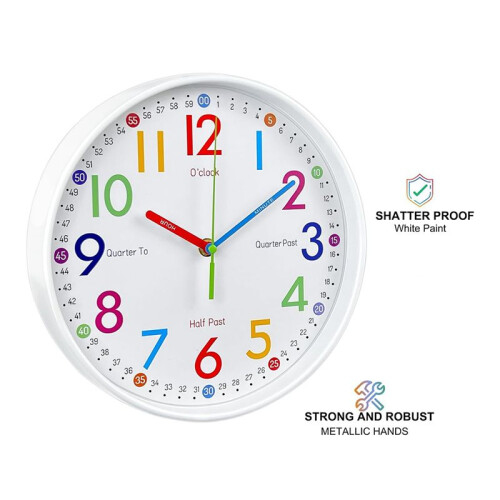 Learning Clock for Kids - Telling  Easily, Non-Ticking, Battery Operated, Silent, Colorful Teaching  Clock 1