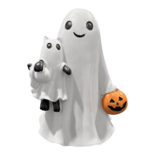 Figura de resina de fantasma espeluznante de Halloween con calabaza y gato abrazado para fiesta, hogar, dormitorio, estante, mesa.
