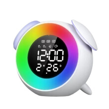 Digital Alarm Clock with Sunrise Sunset Light Rechargeable Simulation Awakening Colorful Atmosphere Light for Bedroom