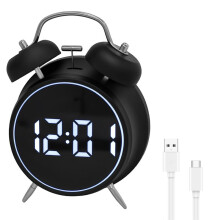 Digital Twin Bell Loud Alarm Clock Metal Frame Backlight Rechargeable Desk Table Alarm Clock for Home Office
