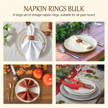 40PCS PU Leather Napkin Rings, Brown Vintage Farmhouse Napkin Holder for Wedding Party Birthday Banquet Table Decoration