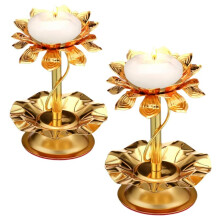 2 Pcs Diwali Lotus Candle Holder Metal Diya for Diwali Pooja Lotus Ghee Lamp Candle Holder Indian Diyas Decorations