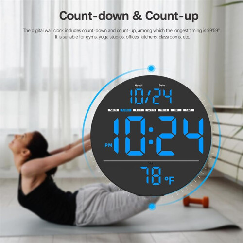 Relógio de Parede Digital  com Display LED, Relógio de Parede Elétrico com Temperatura, Horário de Verão Automático, Data e Dia, para 1