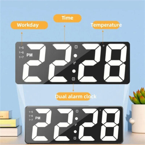 Digital Clock LED Alarm Clock Electronic Desktop Clock with Temperature Display Adjustable Brightness 12/24 Hours White 1