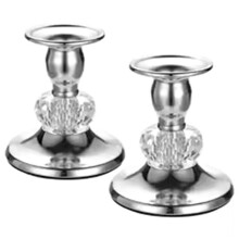 2PCS Silver Taper Candlestick Holders Vintage Brass Taper Candle Holders, Crystal Candle Stands Elegant Candlestick