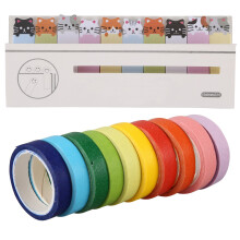 Memo Sticker Cartoon Animal Sticker Memo Bookmark Tab Flags Index Sticky Notes with Decorative Washi Tape 10Rolls