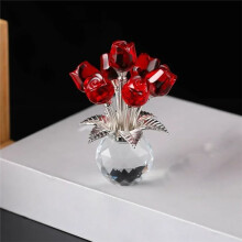 Red Rose Bouquet with Round Vase Figurines Gifts for Women Glass Bouquet Ornament Romantic Gifts Table Centerpiece
