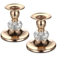 2PCS Gold Metal Taper Candlestick Holders Vintage Brass Taper Candle Holders, Crystal Candle Stands Elegant Candlestick