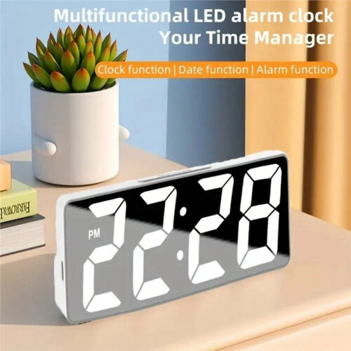 Digital Clock LED Alarm Clock Electronic Desktop Clock with Temperature Display Adjustable Brightness 12/24 Hours Black 2