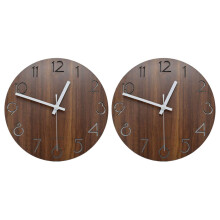 2X 12 Inch Vintage Arabic Numeral Design Rustic Country Tuscan Style Wooden Decorative Round Wall Clock