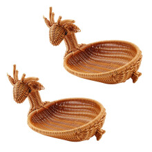 2X Rattan Woven Obstkorb, Imitation Hirsch Brot Korb Obst Schalen Tablett GemüSe Snackkorb Neuheit TierföRmige Alte Rattan Desktop Dekorative Ablage