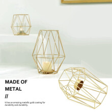 Set of 10 Gold Geometric Metal Tealight Candle Holders for Living Room & Bathroom Decorations - Centerpieces