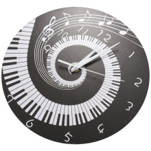 2X Elegant Piano Key Clock Music Notes Wave Round Modern Wall Clock Without Battery Black + White Acrylic