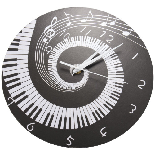 2X Elegant Piano Key Clock Music Notes Wave Round Modern Wall Clock Without Battery Black + White Acrylic
